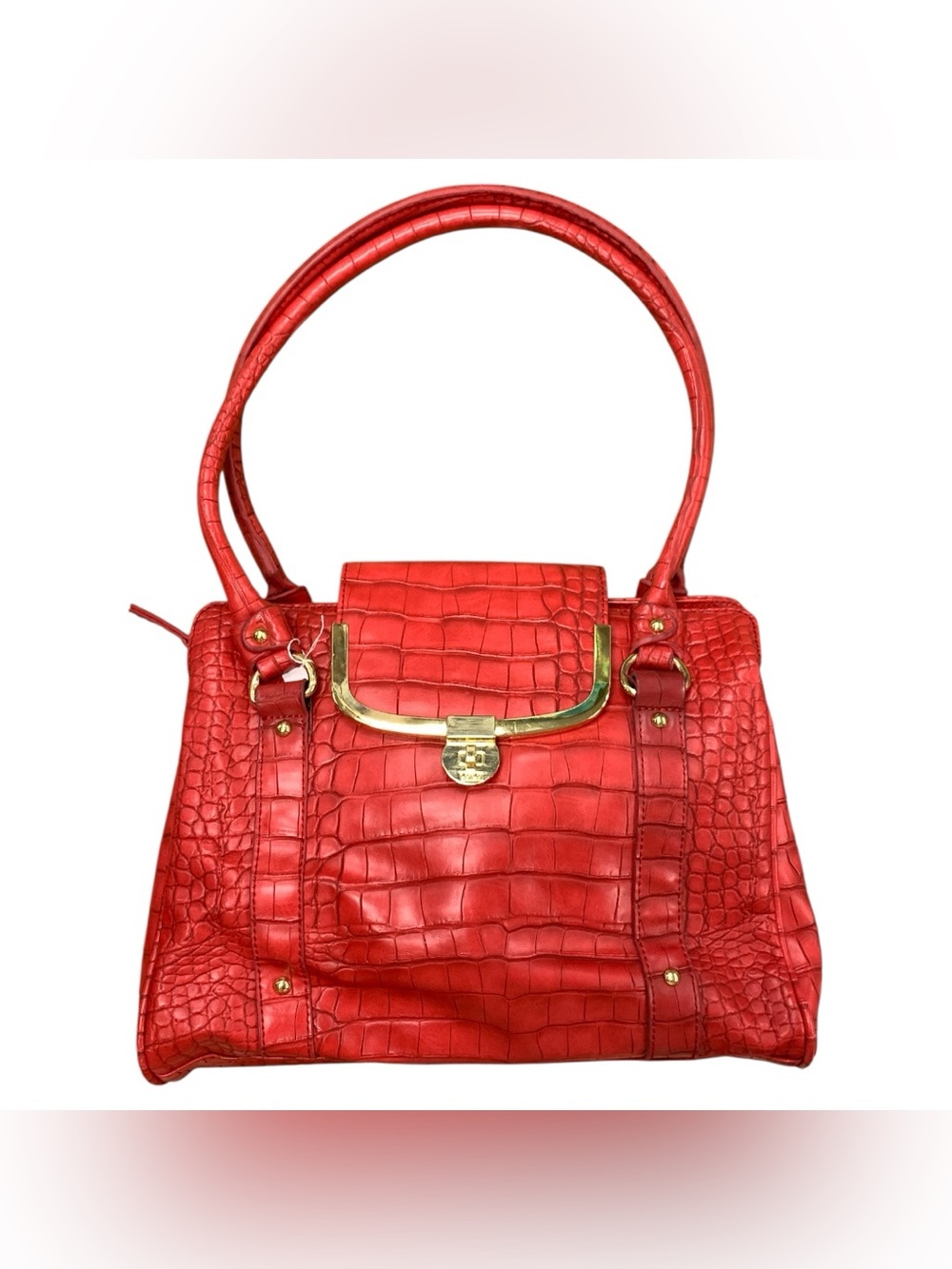 Lulu Guinness Red Croc-Embossed Top-Handle Satchel